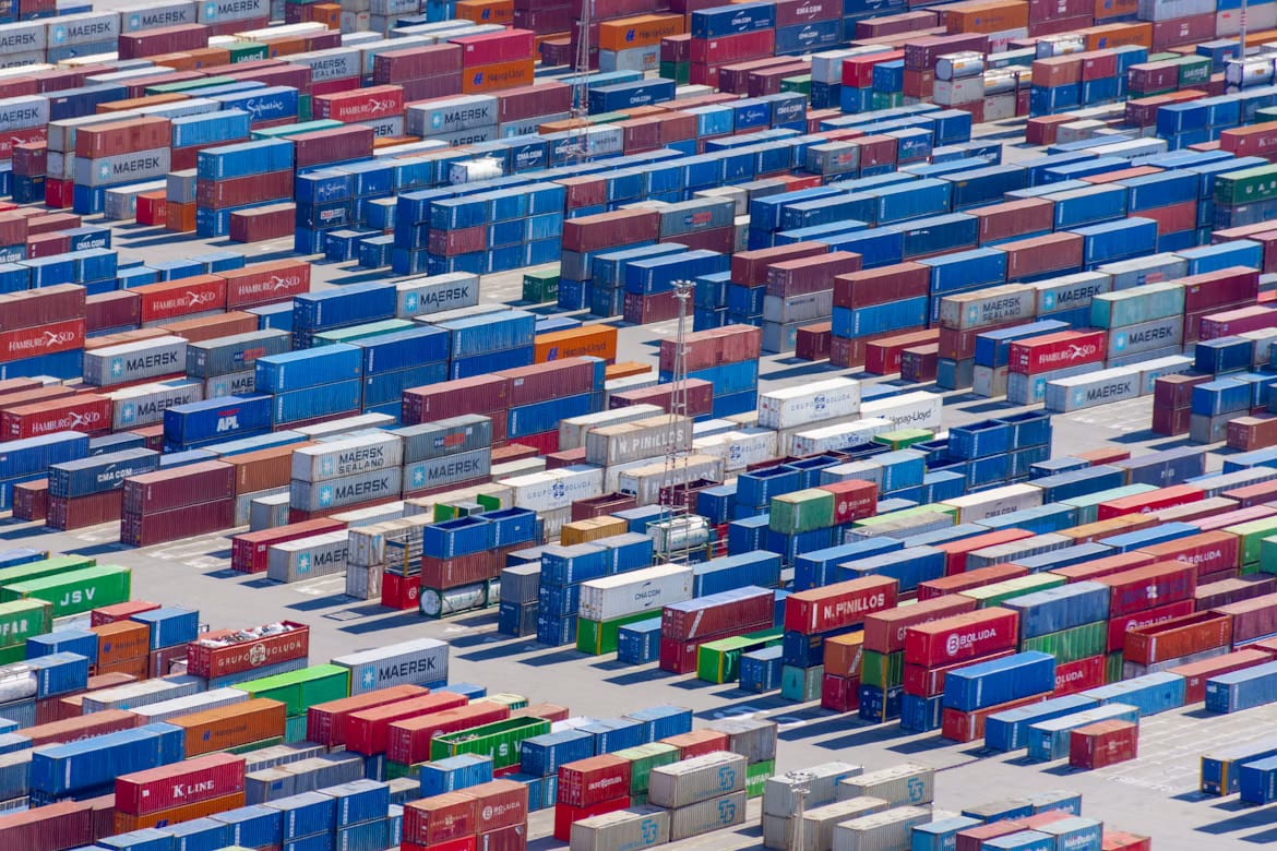 Aerial view of a container yard, representing IOR services in Rwanda